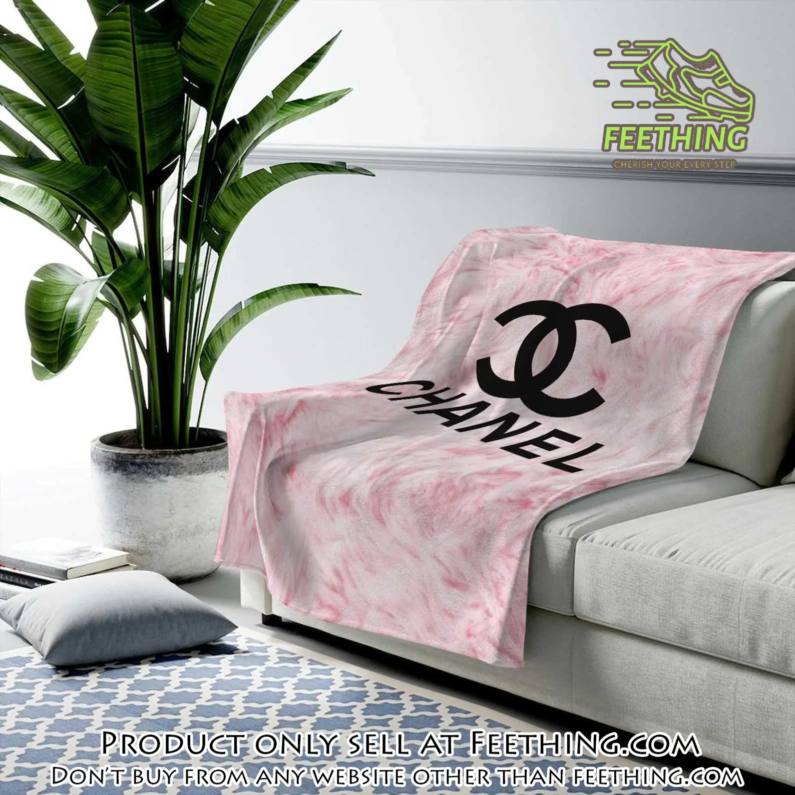 Chanel pinky fashion luxury brand premium blanket fleece home decor ft3447776